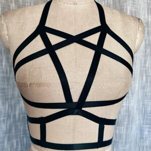 Black Strappy Harness Cage Top Bra One Size